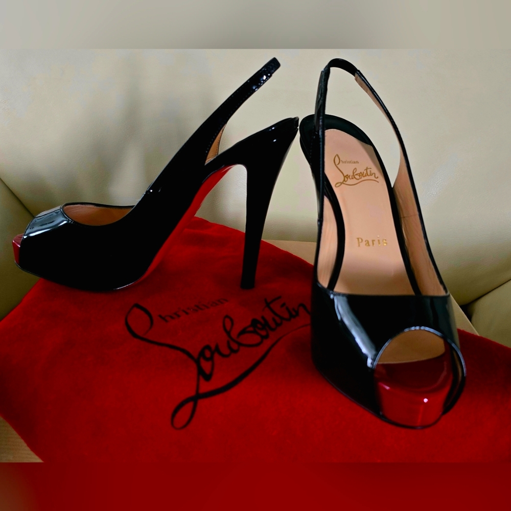 Christian Louboutin Patent Leather Peep Toe Slingback Heels US 6 / EU 36